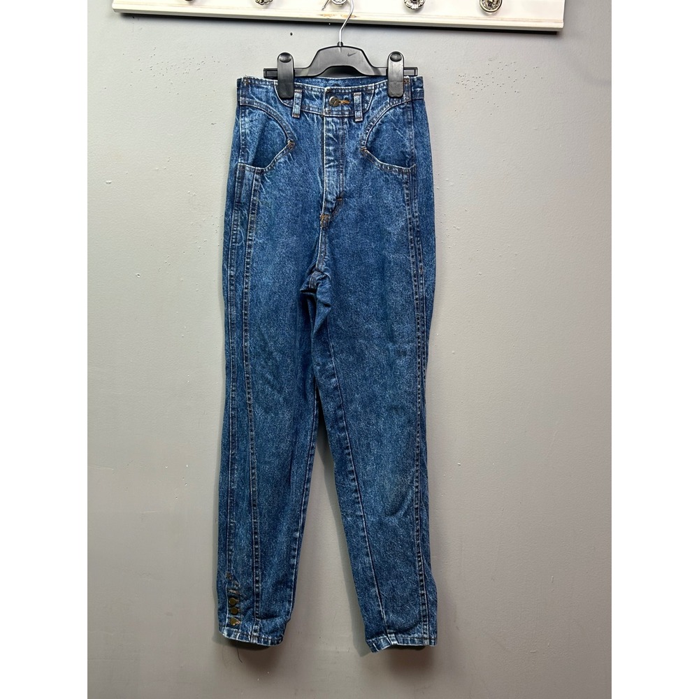 First‎ Jeans Women 0 Blue Acid Wash High Rise Tapered Western Ankle Button USA